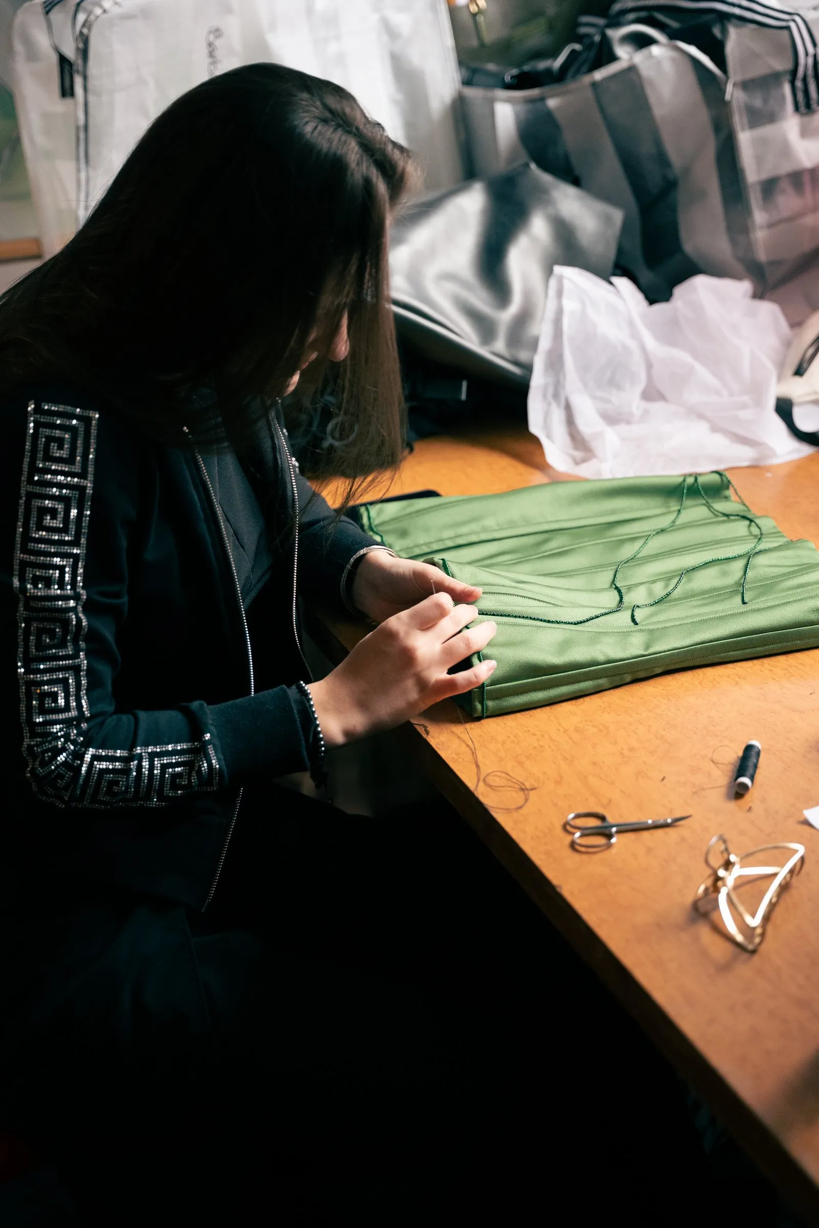 Barbara Levacher at her worktable