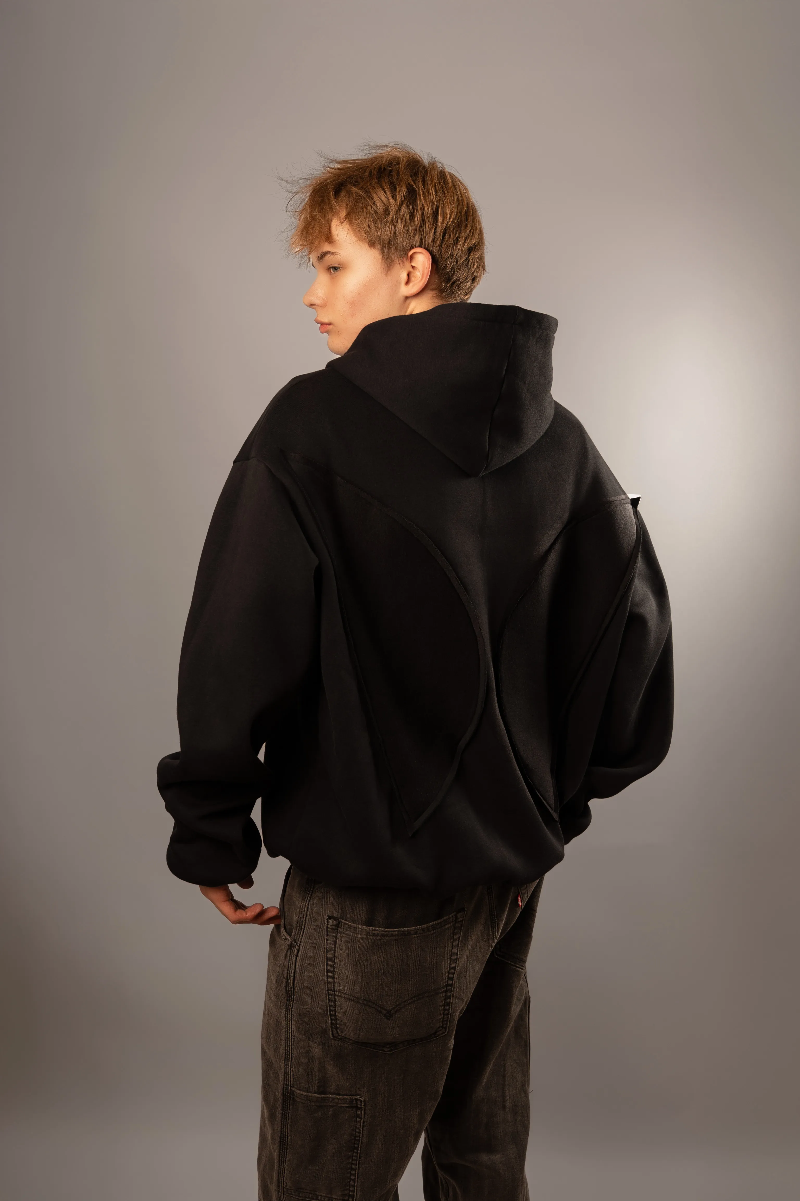 Black Levacher hoodie seen from the back