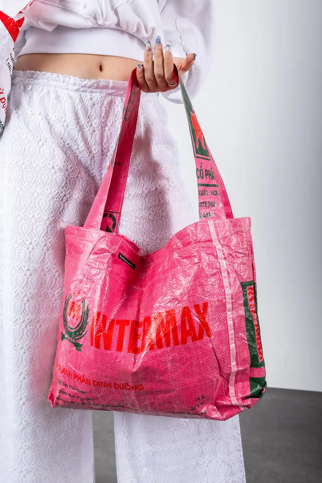 Pink upcycled Levacher tote bag